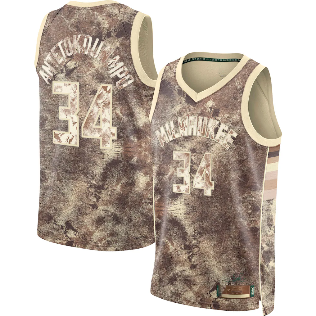 Kdoa M.Bucks #34 Giannis Antetokounmpo Brown Select Series Swingman Jerseys
