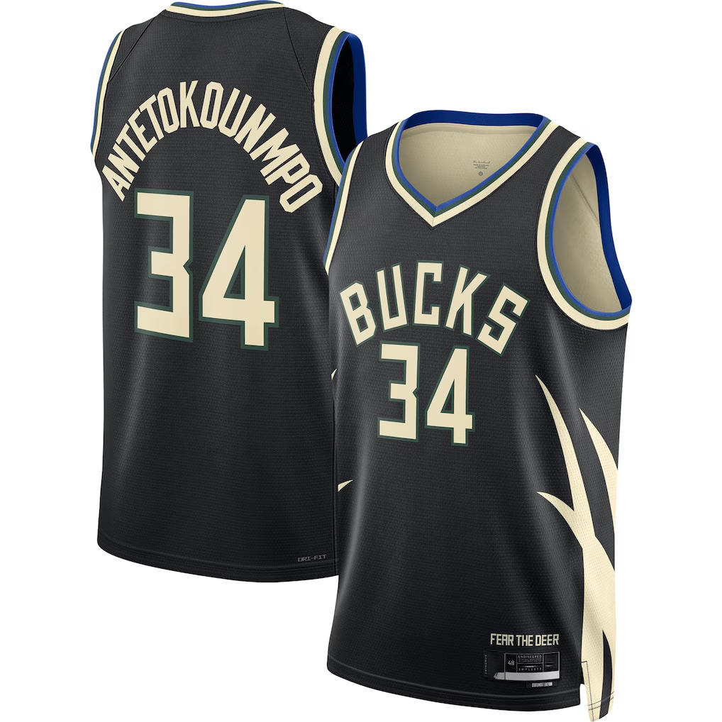 Kdoa M.Bucks #34 Giannis Antetokounmpo Jordan Brand Black Swingman Jerseys - Statement Edition