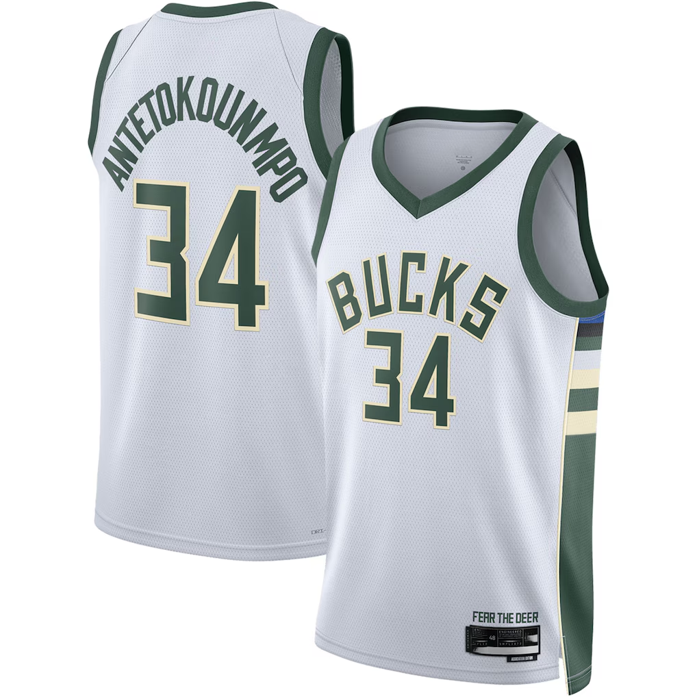 Kdoa M.Bucks #34 Giannis Antetokounmpo White Swingman Jerseys - Association Edition