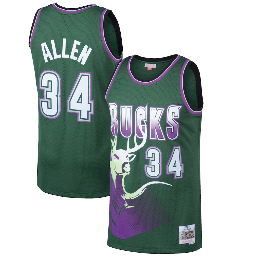 Kdoa M.Bucks #34 Ray Allen Mitchell & Ness Kelly Green 199697 Hardwood Classics Swingman Jerseys