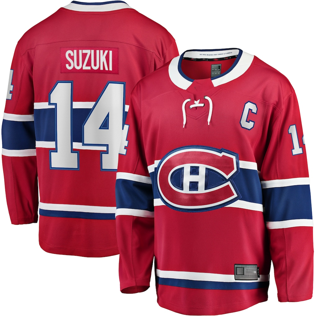 Kdoa M.Canadiens #14 Nick Suzuki Red Home Captain Patch Breakaway Player Jerseys