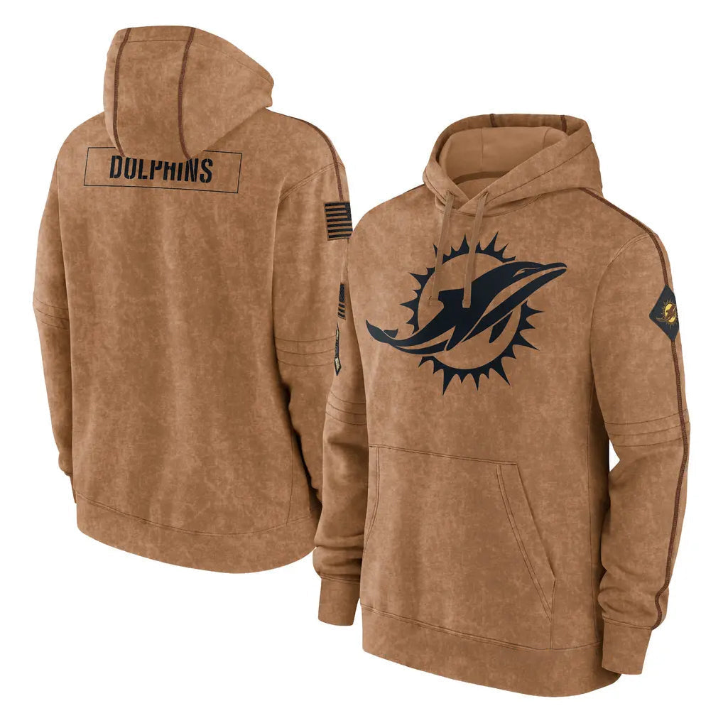 Kdoa M.Dolphins Brown Salute to Service Hoodies Limited Game Blank Player Stitched Jerseys