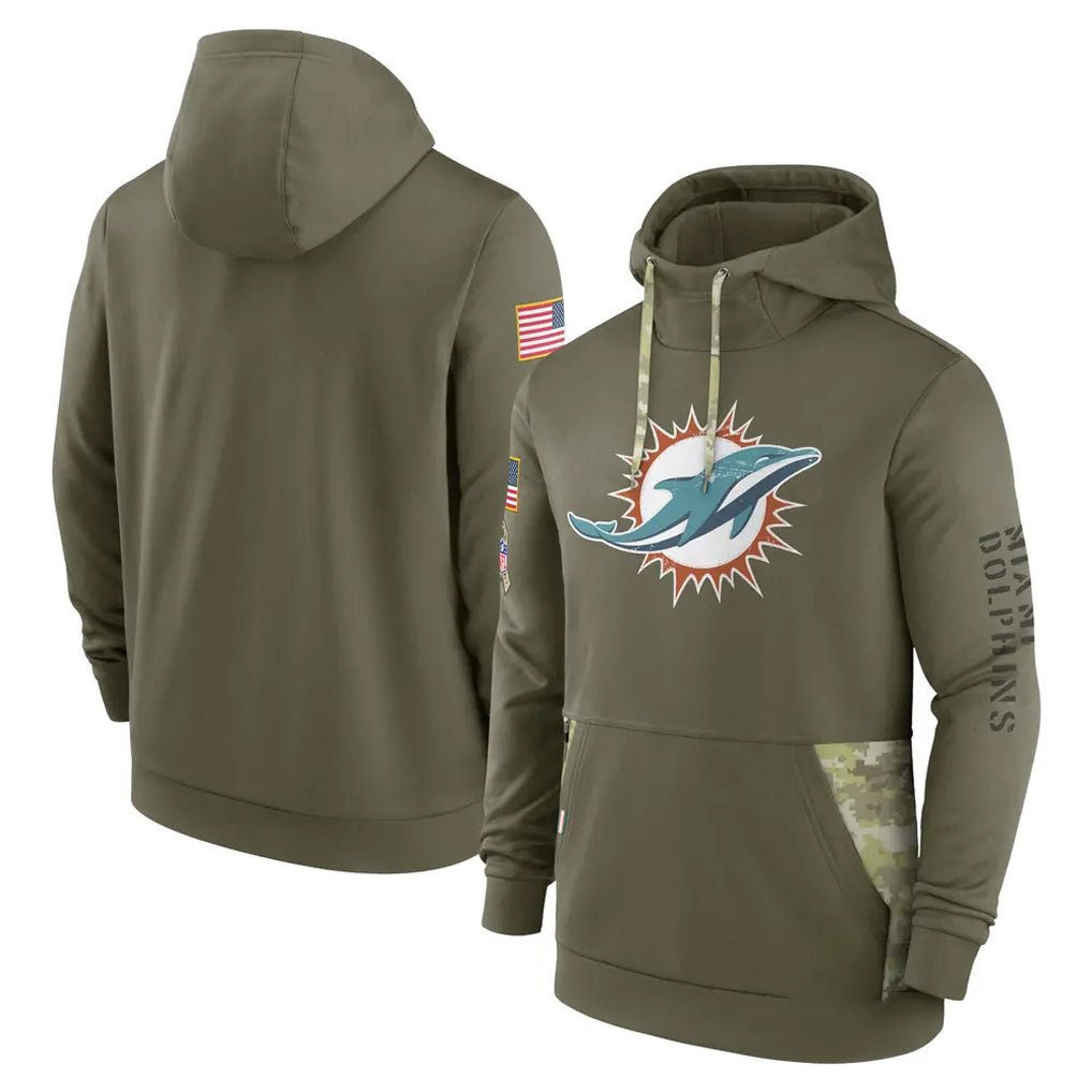 Kdoa M.Dolphins Olive Salute to Service Pullover Hoodies Home Game Blank Player Stitched Jerseys