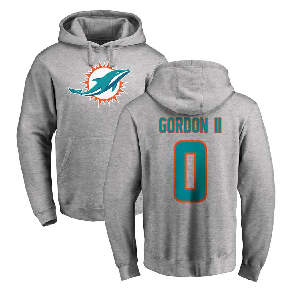 Kdoa M.Dolphins #0 Ollie Gordon II Player Gray LOGO Pullover Hoodies Limited Stitched Jerseys