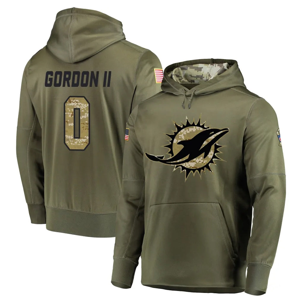 Kdoa M.Dolphins #0 Ollie Gordon II Player Olive Salute to Service Pullover Hoodies Home Game Stitched Jerseys
