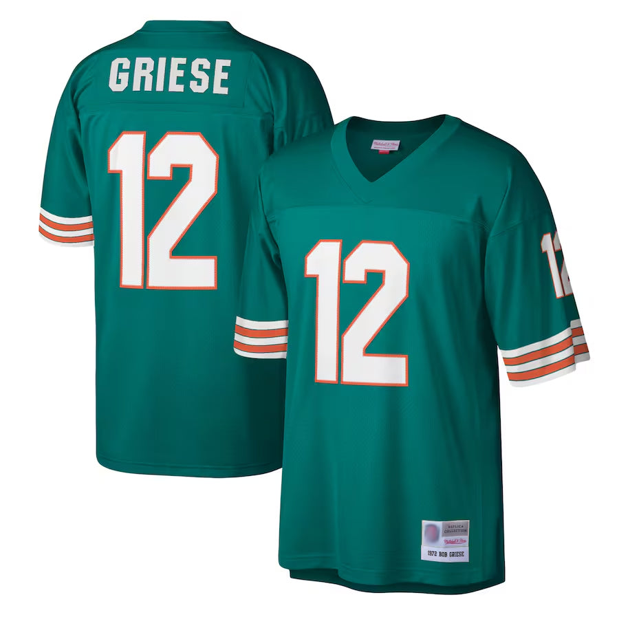 Kdoa M.Dolphins #12 Bob Griese Player Mitchell & Ness Aqua Legacy Replica Stitched Jerseys