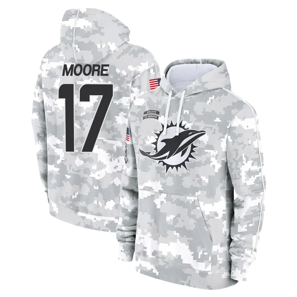 Kdoa M.Dolphins #17 Trey Moore Player Arctic Camo Salute to Service Hoodies Limited Game Stitched Jerseys