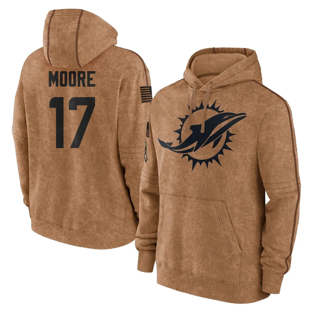 Kdoa M.Dolphins #17 Trey Moore Player Brown Salute to Service Hoodies Limited Game Stitched Jerseys
