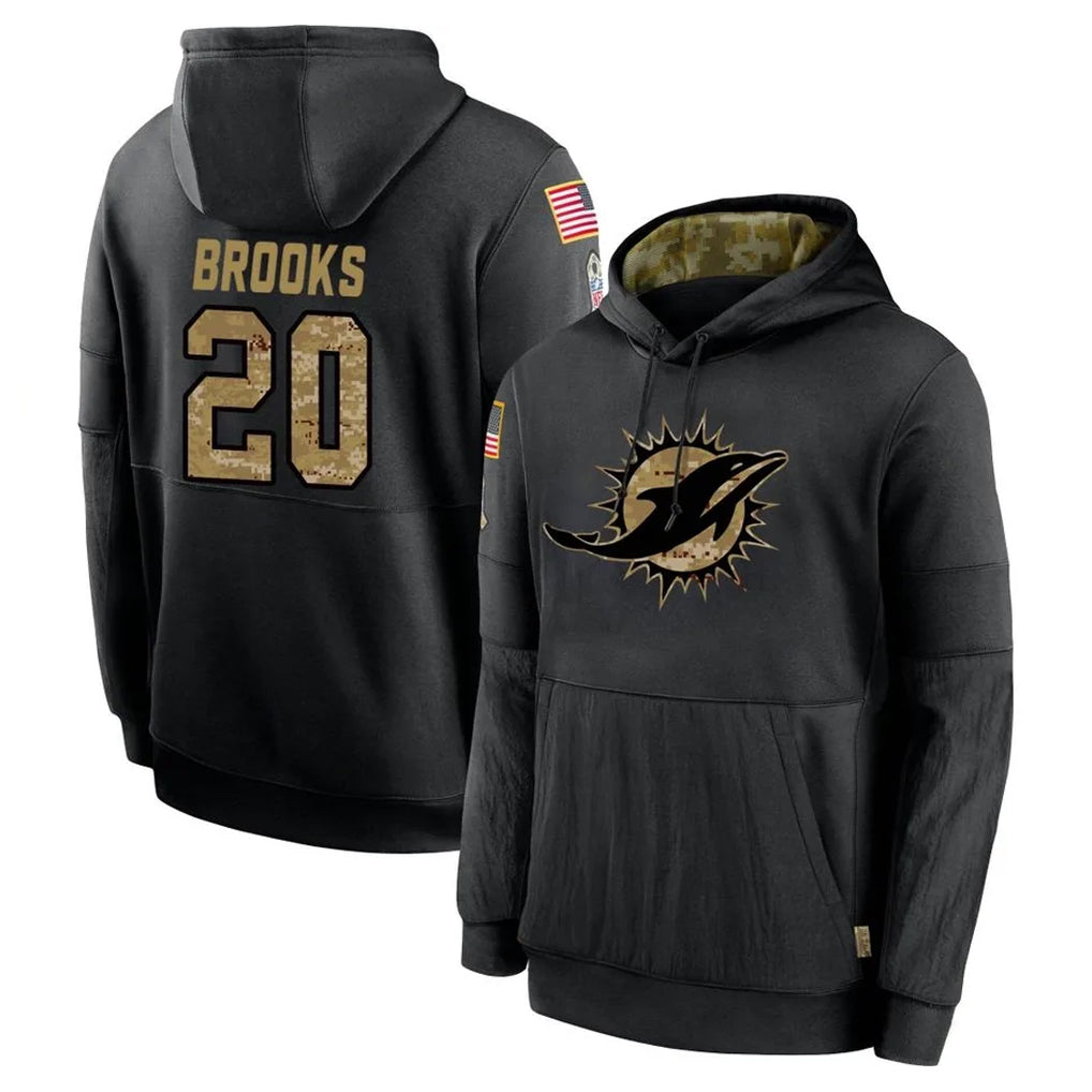 Kdoa M.Dolphins #20 Jordyn Brooks Player Black Salute to Service Hoodies Limited Game Stitched Jerseys