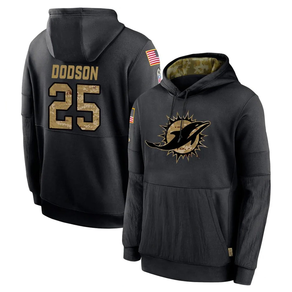 Kdoa M.Dolphins #25 Tyrel Dodson Player Black Salute to Service Hoodies Limited Game Stitched Jerseys