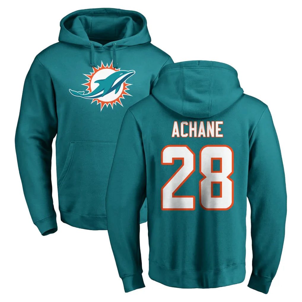 Kdoa M.Dolphins #28 De'Von Achane Player Aqua LOGO Pullover Hoodies Limited Stitched Jerseys