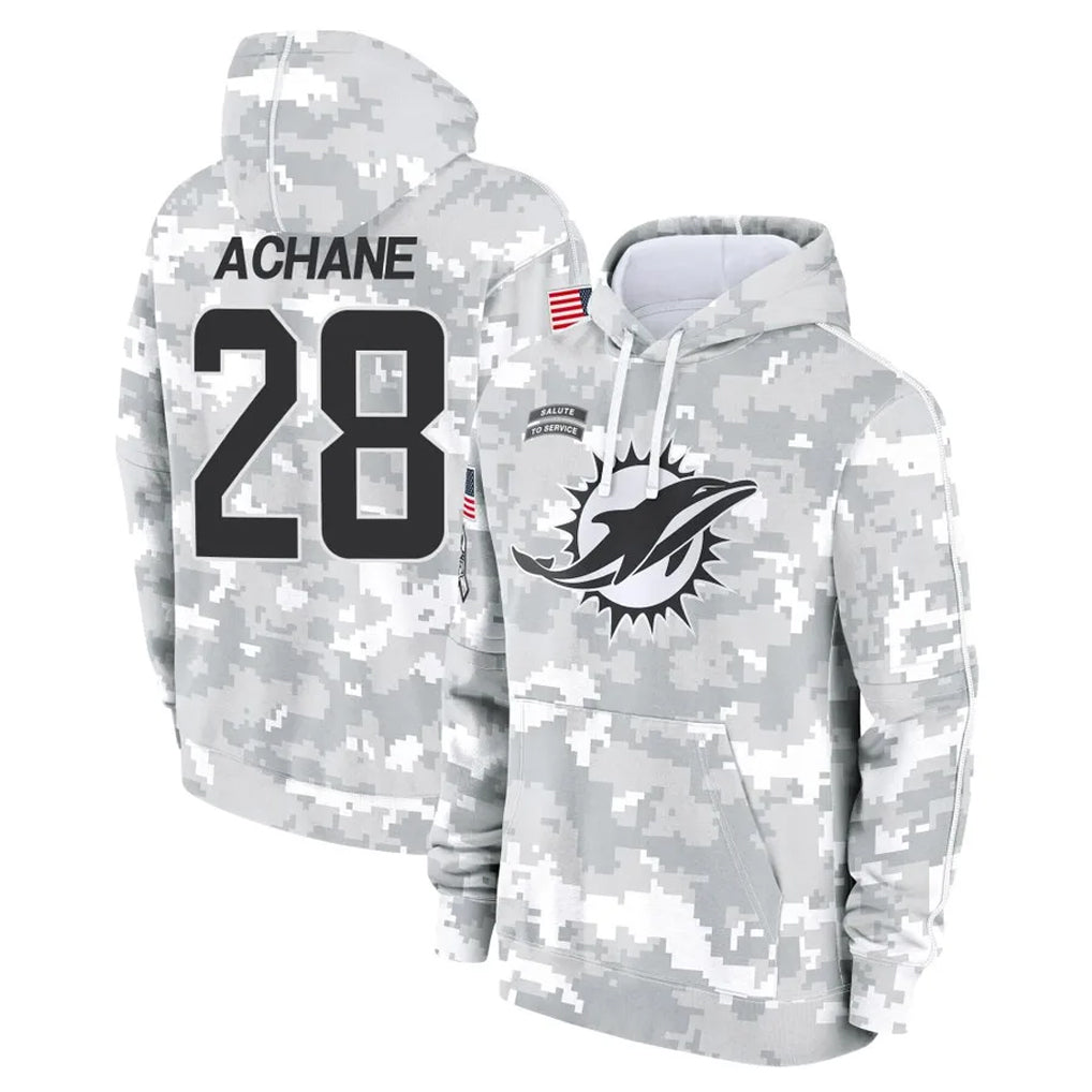 Kdoa M.Dolphins #28 De'Von Achane Player Arctic Camo Salute to Service Hoodies Limited Game Stitched Jerseys