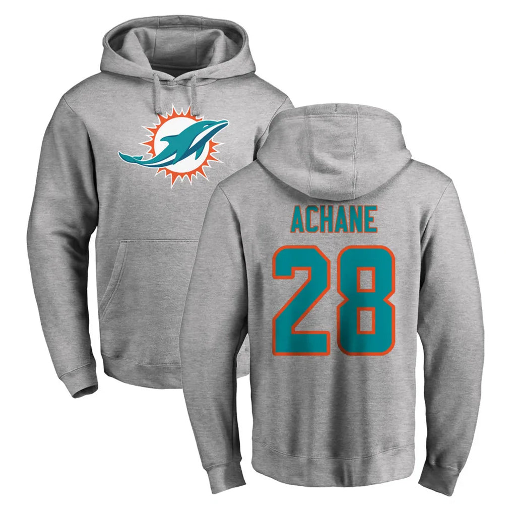 Kdoa M.Dolphins #28 De'Von Achane Player Gray LOGO Pullover Hoodies Limited Stitched Jerseys