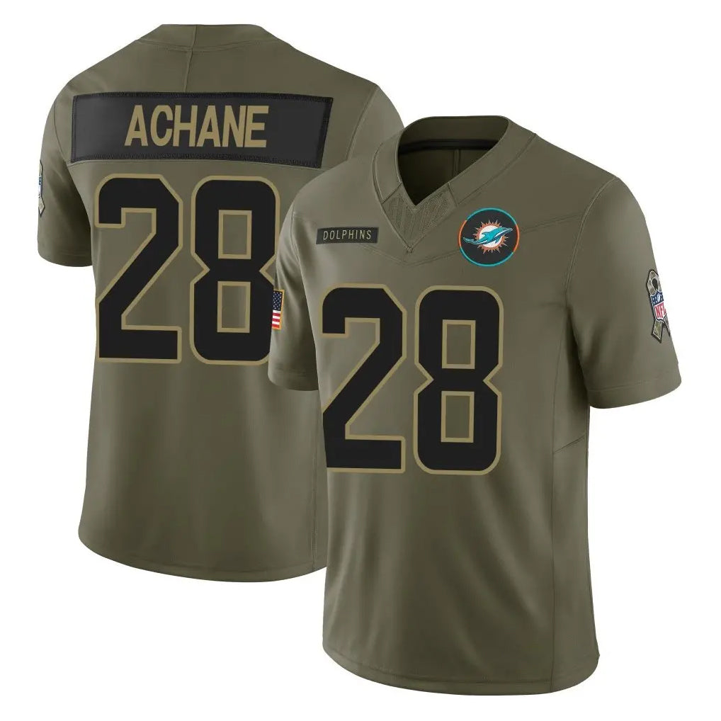 Kdoa M.Dolphins #28 De'Von Achane Player Olive 2025 Salute To Service Limited Game Stitched Jerseys