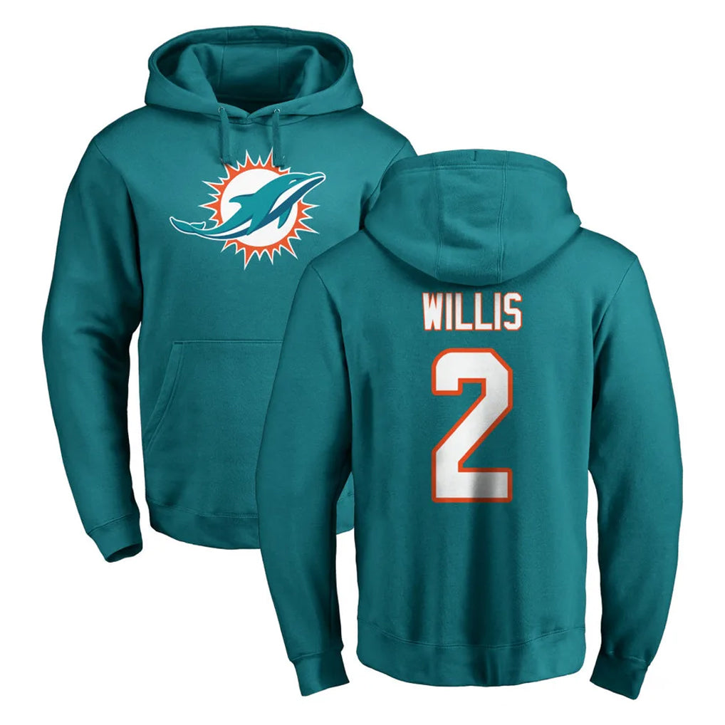 Kdoa M.Dolphins #2 Malik Willis Player Aqua LOGO Pullover Hoodies Limited Stitched Jerseys