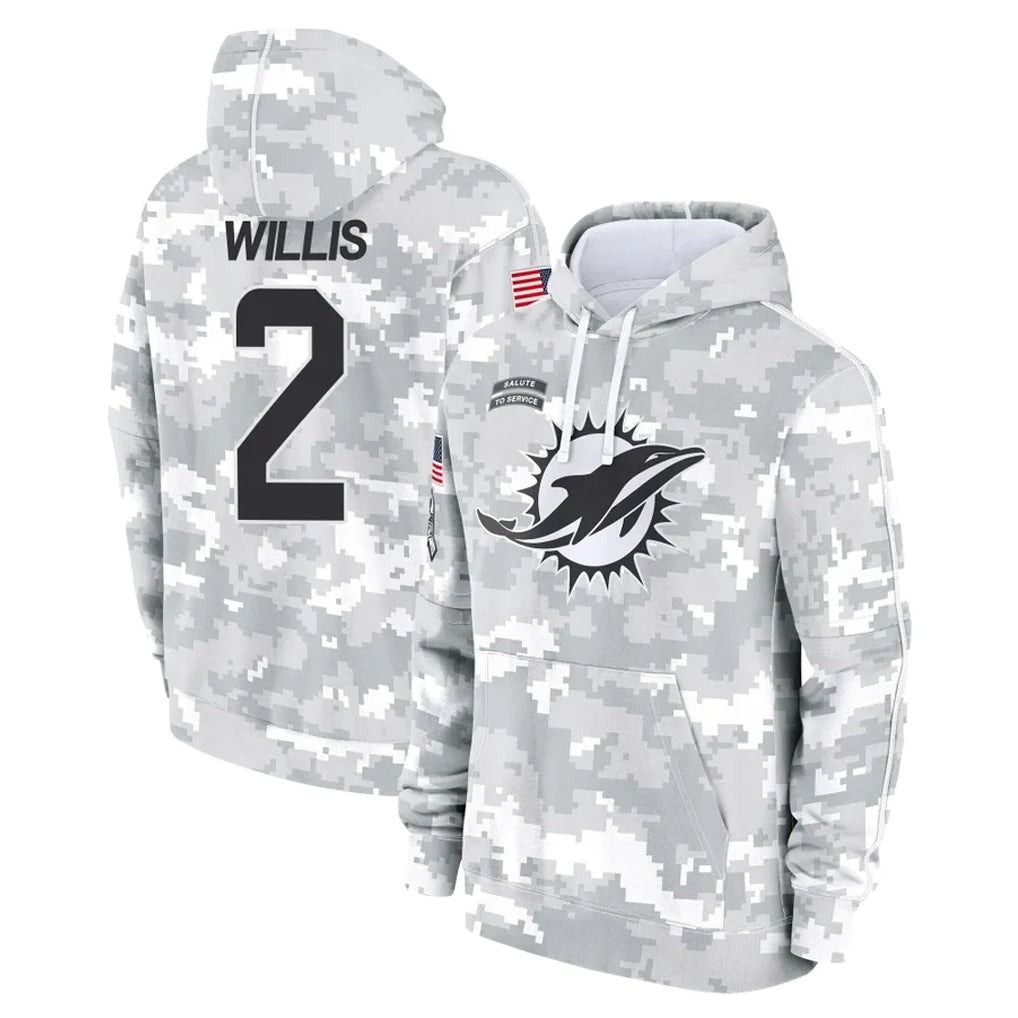 Kdoa M.Dolphins #2 Malik Willis Player Arctic Camo Salute to Service Hoodies Limited Game Stitched Jerseys