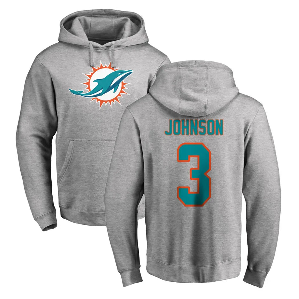 Kdoa M.Dolphins #3 Chris Johnson Player Gray LOGO Pullover Hoodies Limited Stitched Jerseys