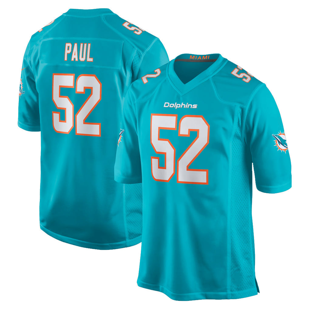 Kdoa M.Dolphins #52 Patrick Paul Player Aqua Home Game Stitched Jerseys