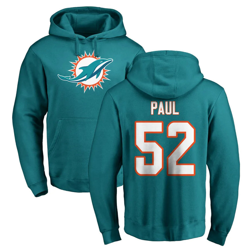 Kdoa M.Dolphins #52 Patrick Paul Player Aqua LOGO Pullover Hoodies Limited Stitched Jerseys
