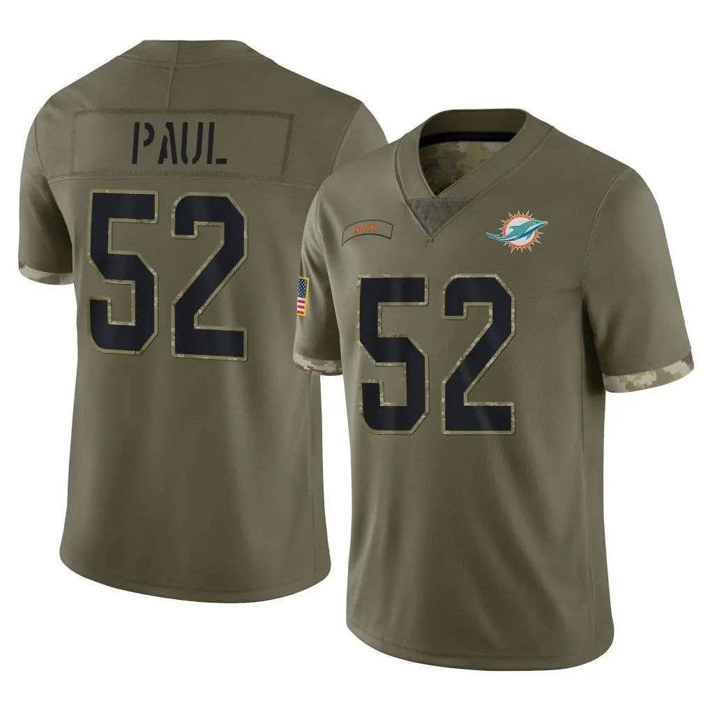 Kdoa M.Dolphins #52 Patrick Paul Player Olive Salute To Service Limited Stitched Jerseys