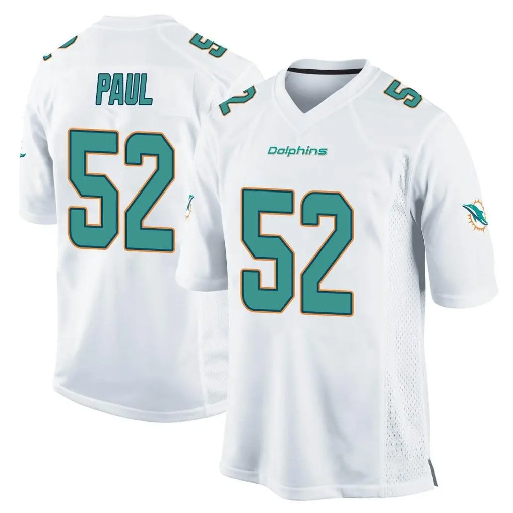 Kdoa M.Dolphins #52 Patrick Paul Player White Home Game Stitched Jerseys