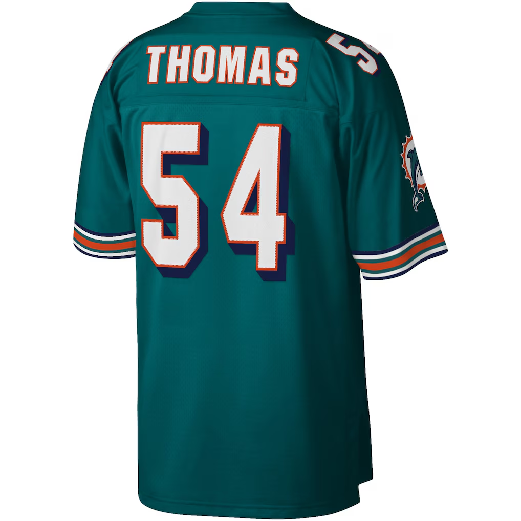Kdoa M.Dolphins #54 Zach Thomas Mitchell & Ness Aqua Legacy Replica Stitched Puhic Jersey