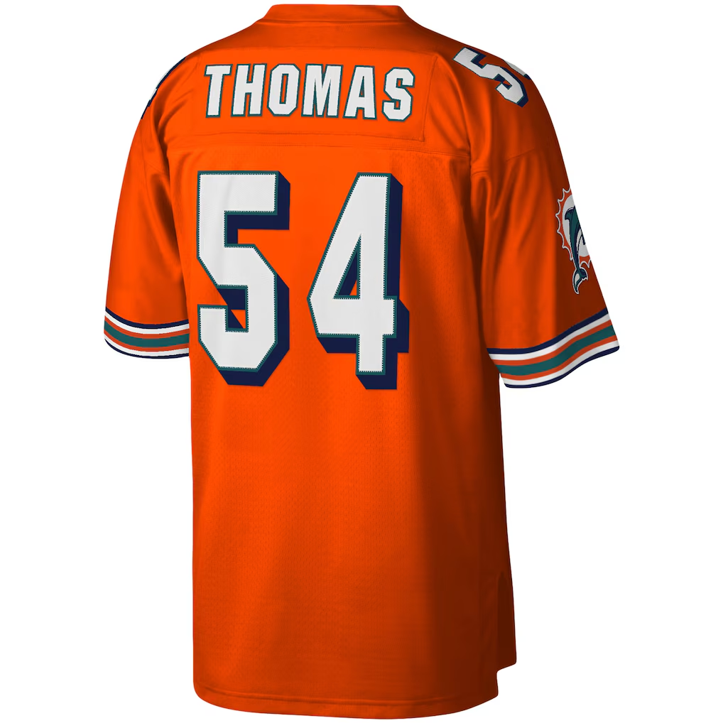 Kdoa M.Dolphins #54 Zach Thomas Mitchell & Ness Orange Legacy Replica Stitched Puhic Jersey
