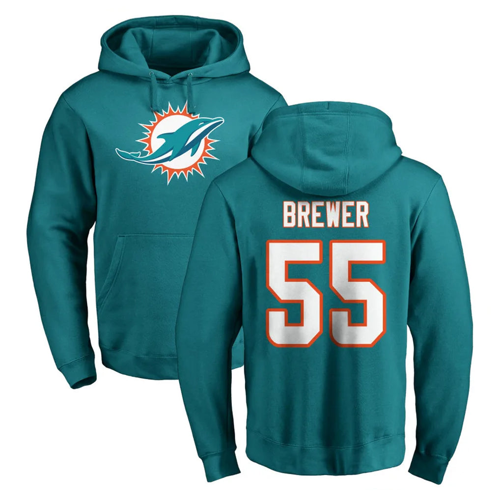 Kdoa M.Dolphins #55 Aaron Brewer Player Aqua LOGO Pullover Hoodies Limited Stitched Jerseys