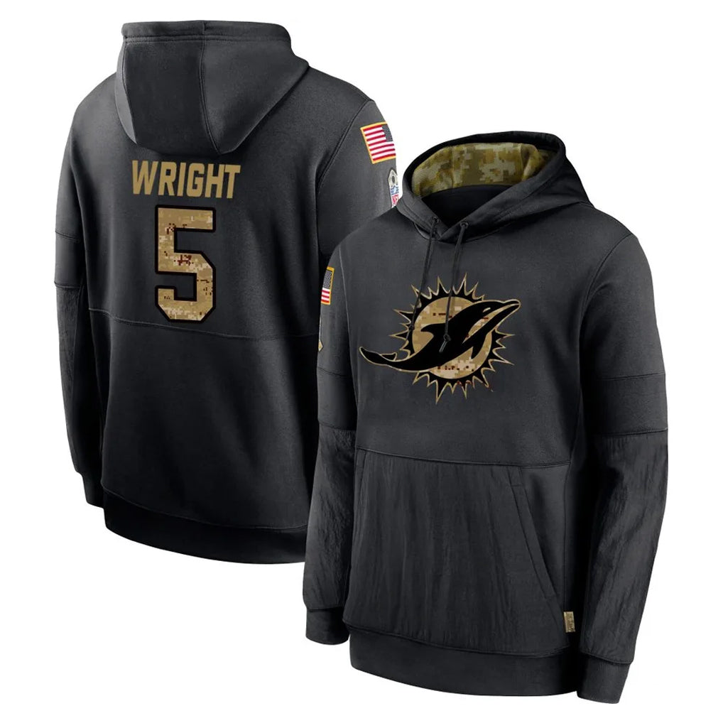 Kdoa M.Dolphins #5 Jaylen Wright Player Black Salute to Service Hoodies Limited Game Stitched Jerseys
