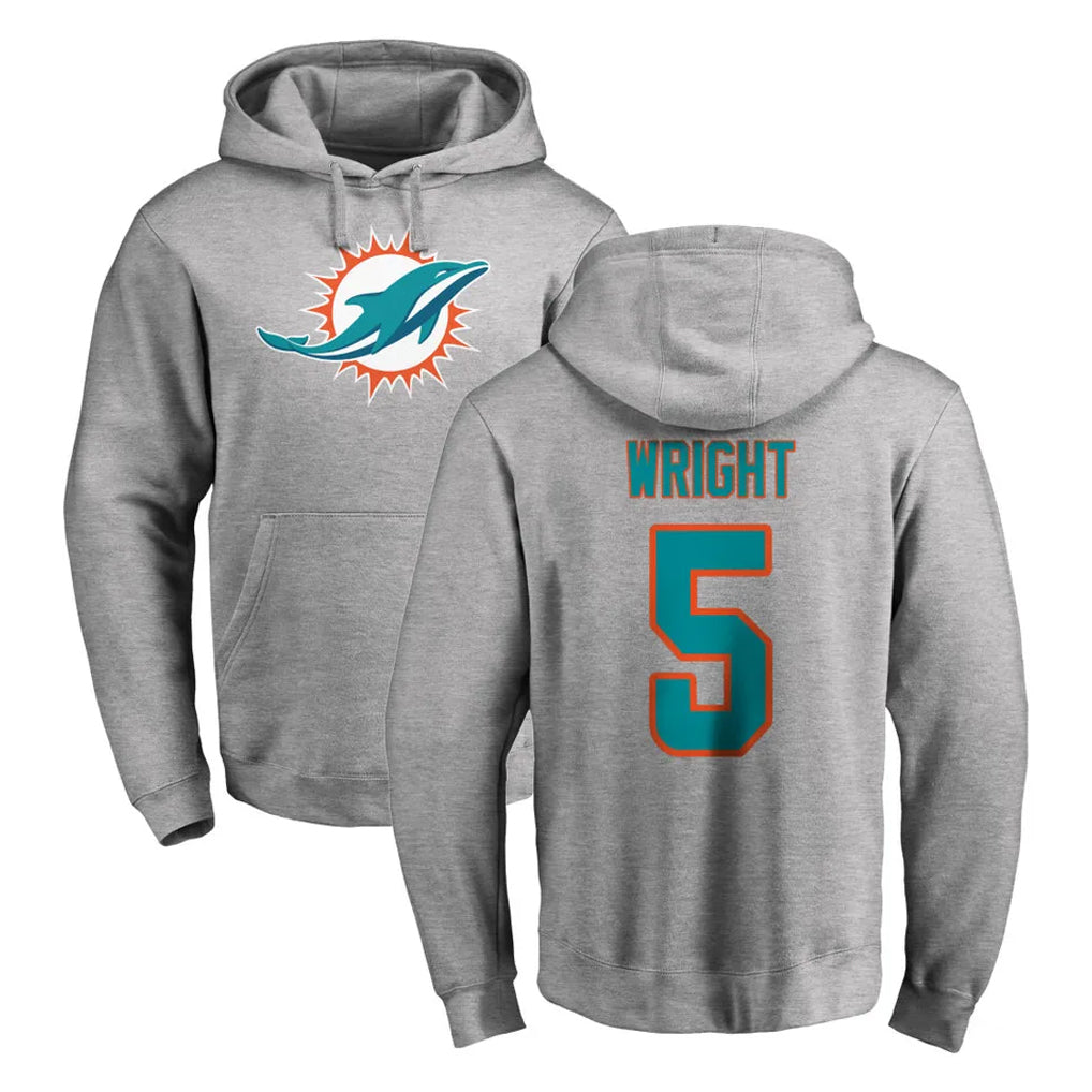 Kdoa M.Dolphins #5 Jaylen Wright Player Gray LOGO Pullover Hoodies Limited Stitched Jerseys