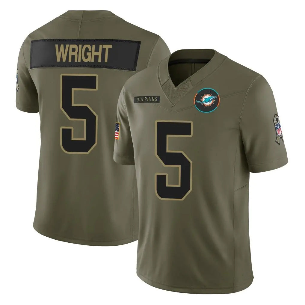 Kdoa M.Dolphins #5 Jaylen Wright Player Olive 2025 Salute To Service Limited Game Stitched Jerseys