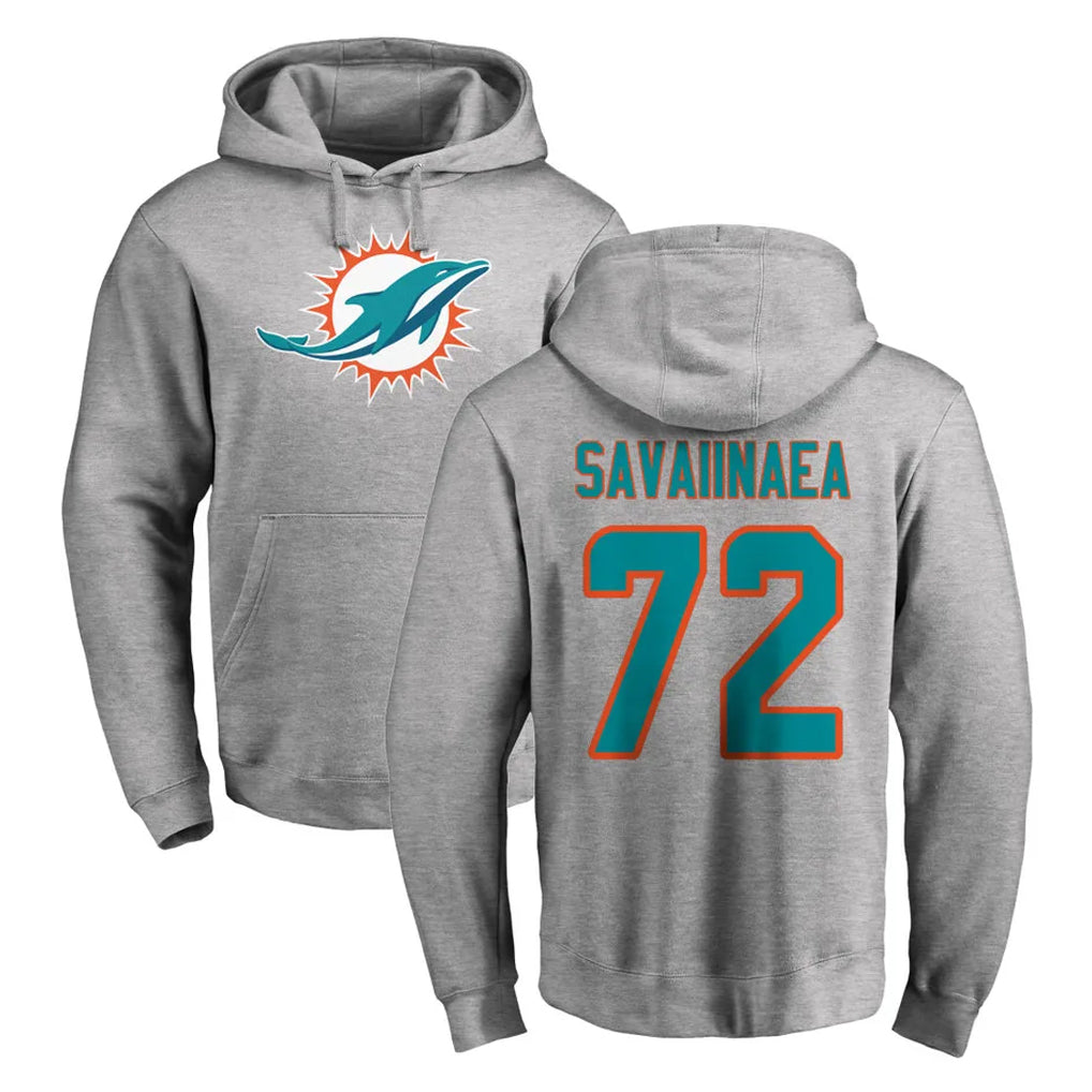 Kdoa M.Dolphins #72 Jonah Savaiinaea Player Gray LOGO Pullover Hoodies Limited Stitched Jerseys