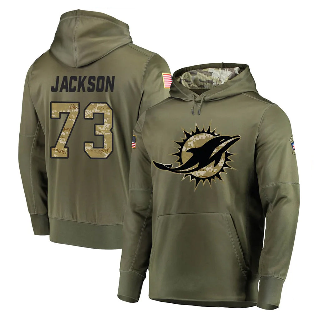 Kdoa M.Dolphins #73 Austin Jackson Player Olive Salute to Service Pullover Hoodies Home Game Stitched Jerseys