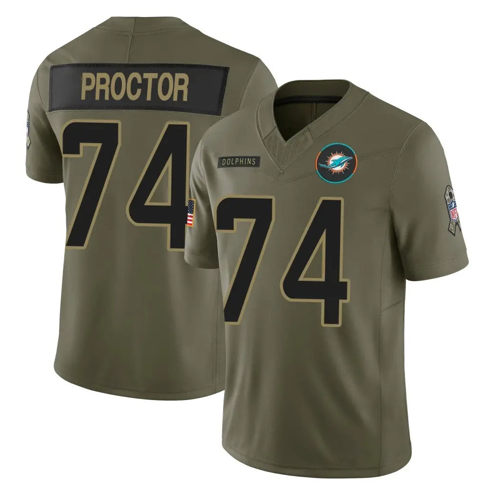 Kdoa M.Dolphins #74 Kadyn Proctor Player Olive 2025 Salute To Service Limited Game Stitched Jerseys