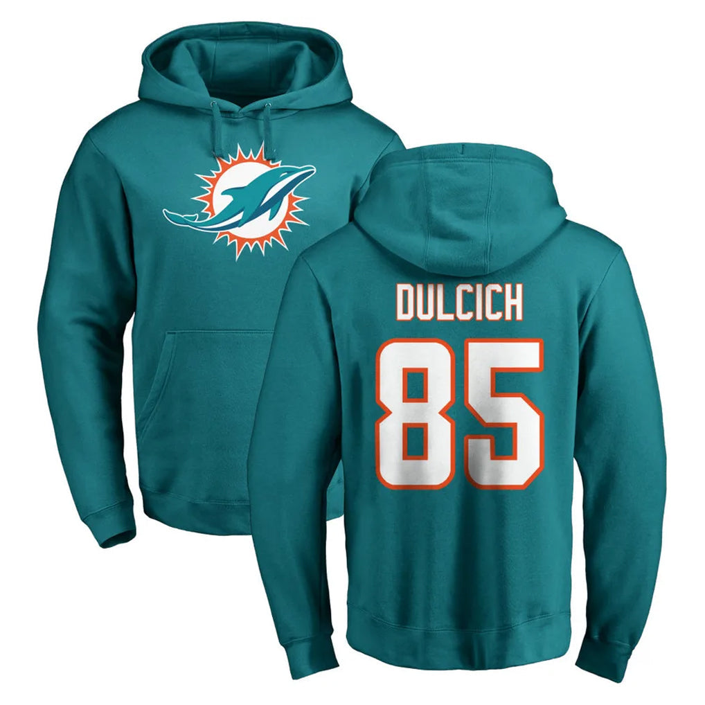 Kdoa M.Dolphins #85 Greg Dulcich Player Aqua LOGO Pullover Hoodies Limited Stitched Jerseys