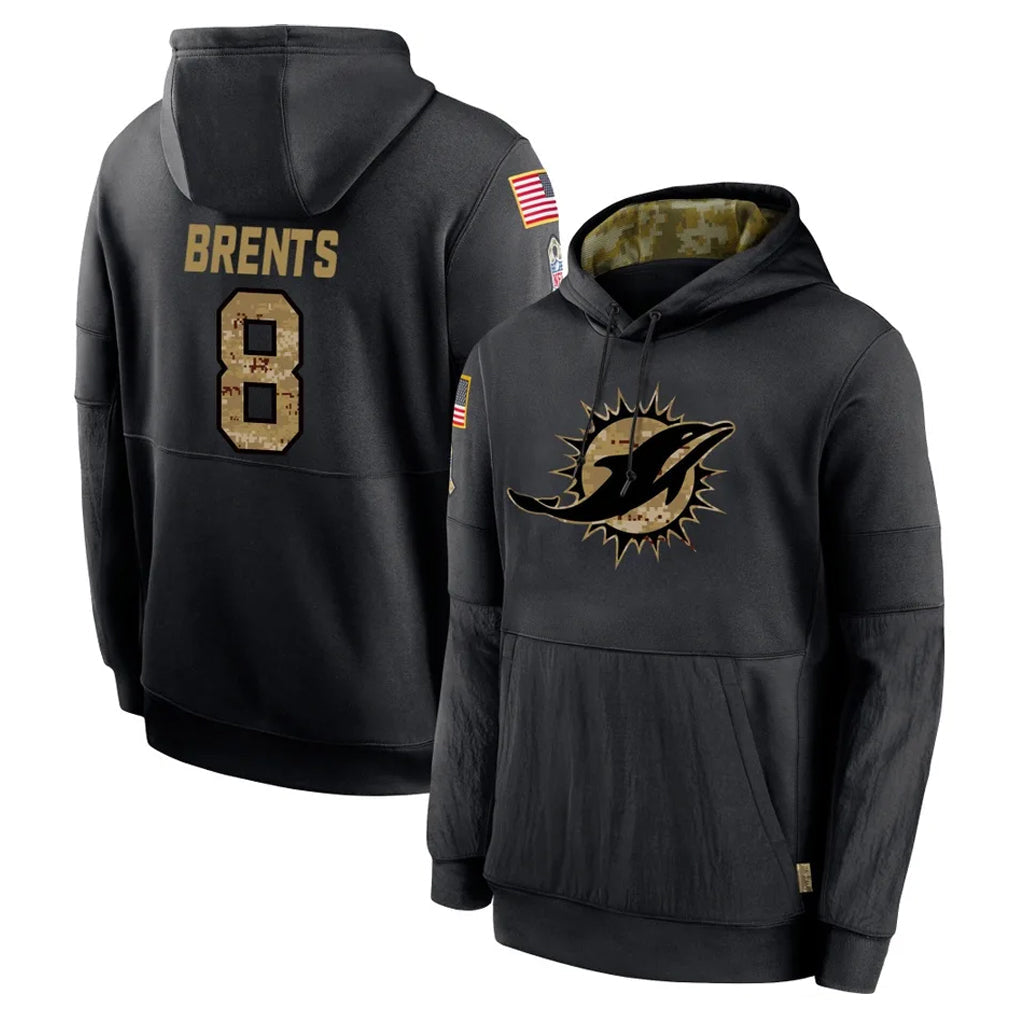 Kdoa M.Dolphins #8 JuJu Brents Player Black Salute to Service Hoodies Limited Game Stitched Jerseys