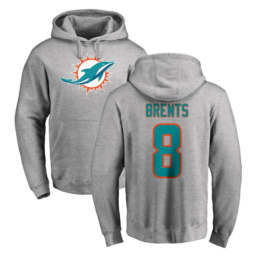 Kdoa M.Dolphins #8 JuJu Brents Player Gray LOGO Pullover Hoodies Limited Stitched Jerseys