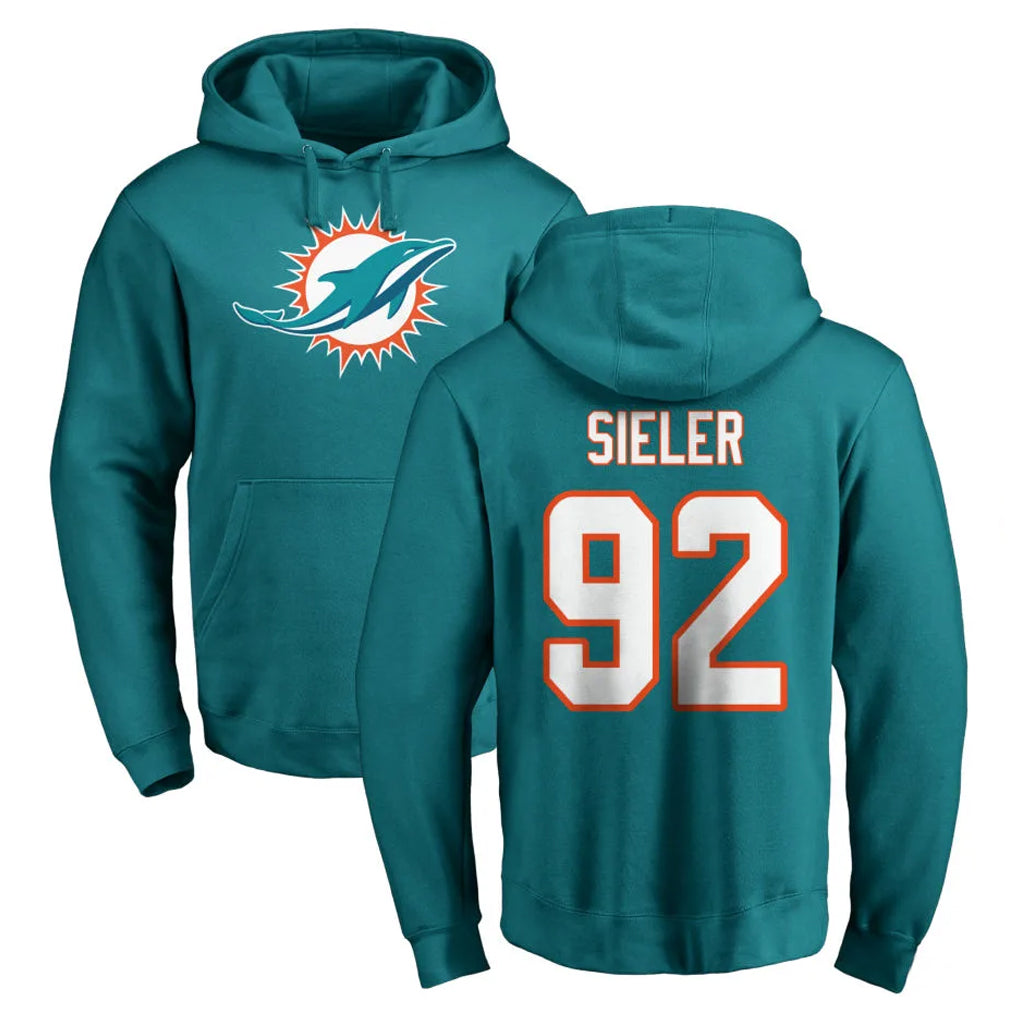 Kdoa M.Dolphins #92 Zach Sieler Player Aqua LOGO Pullover Hoodies Limited Stitched Jerseys