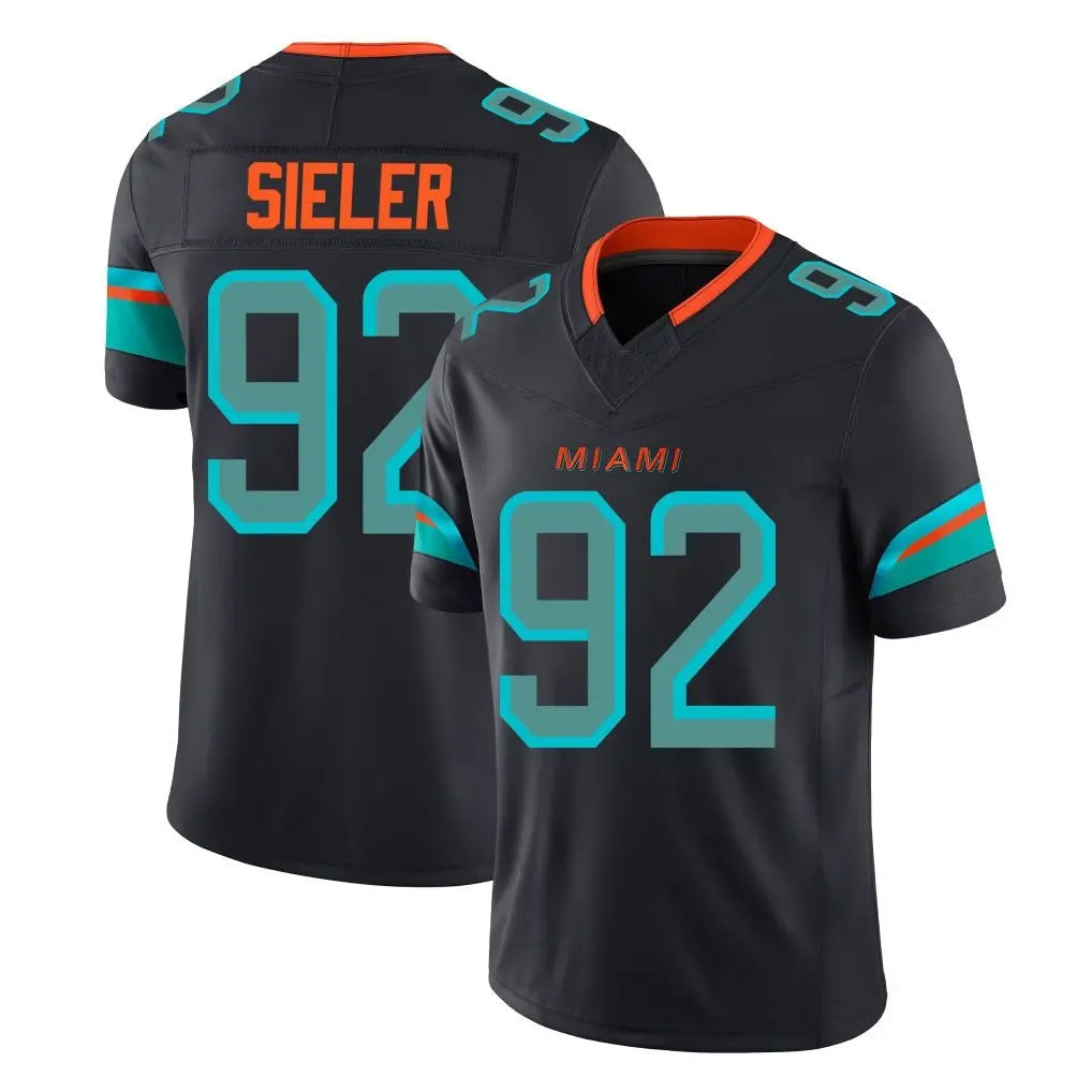 Kdoa M.Dolphins #92 Zach Sieler Player Black Limited Pitch Rivalries Collection Home Game Stitched Jerseys