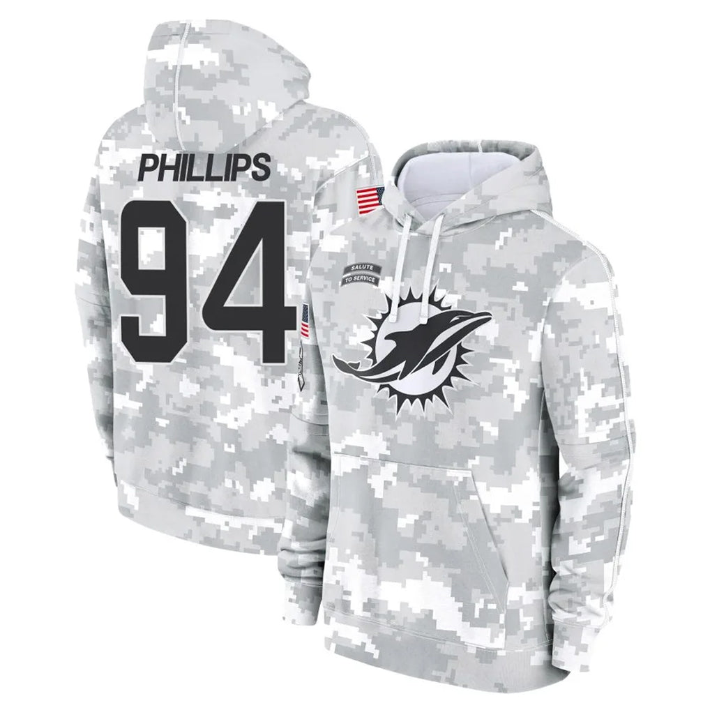 Kdoa M.Dolphins #94 Jordan Phillips Player Arctic Camo Salute to Service Hoodies Limited Game Stitched Jerseys