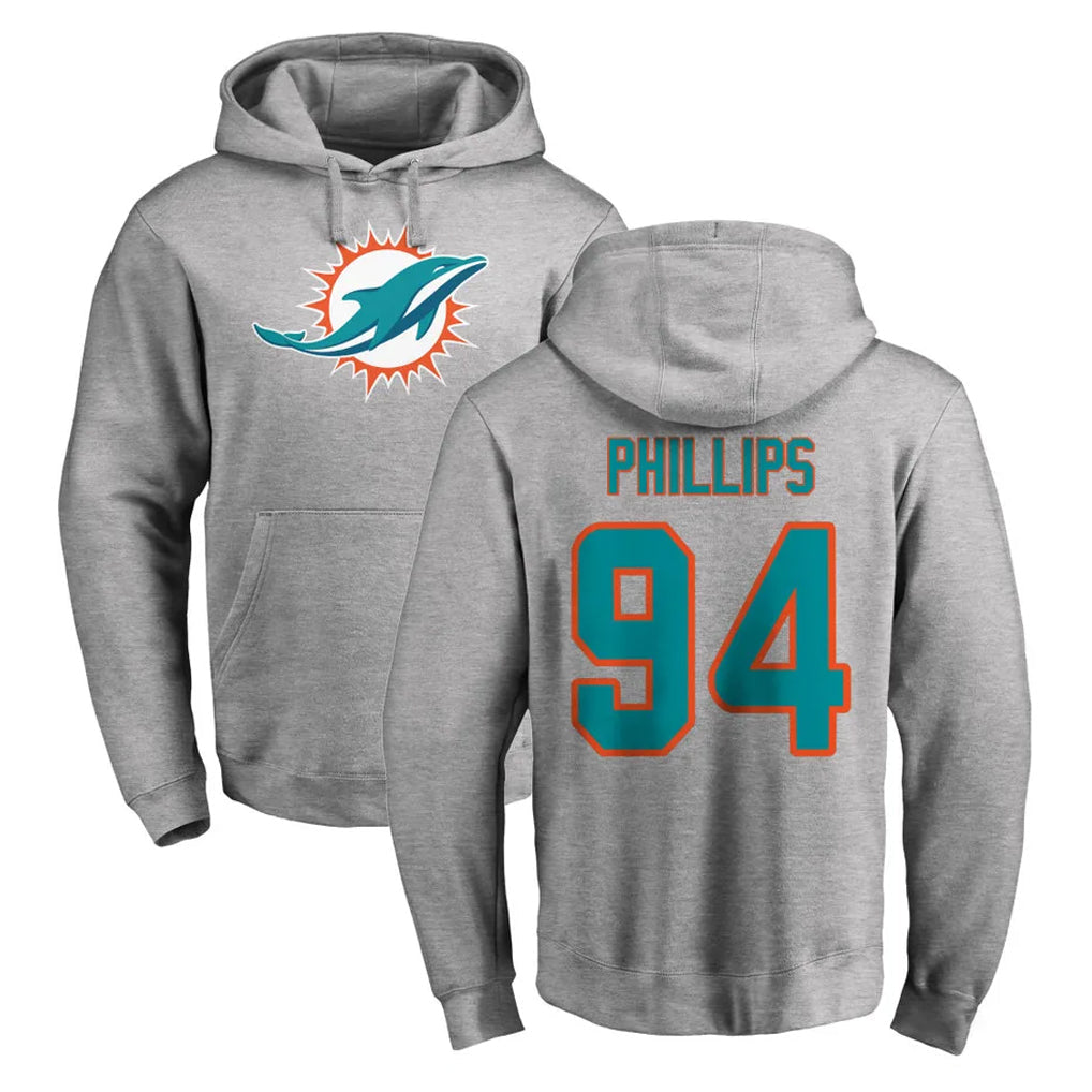 Kdoa M.Dolphins #94 Jordan Phillips Player Gray LOGO Pullover Hoodies Limited Stitched Jerseys