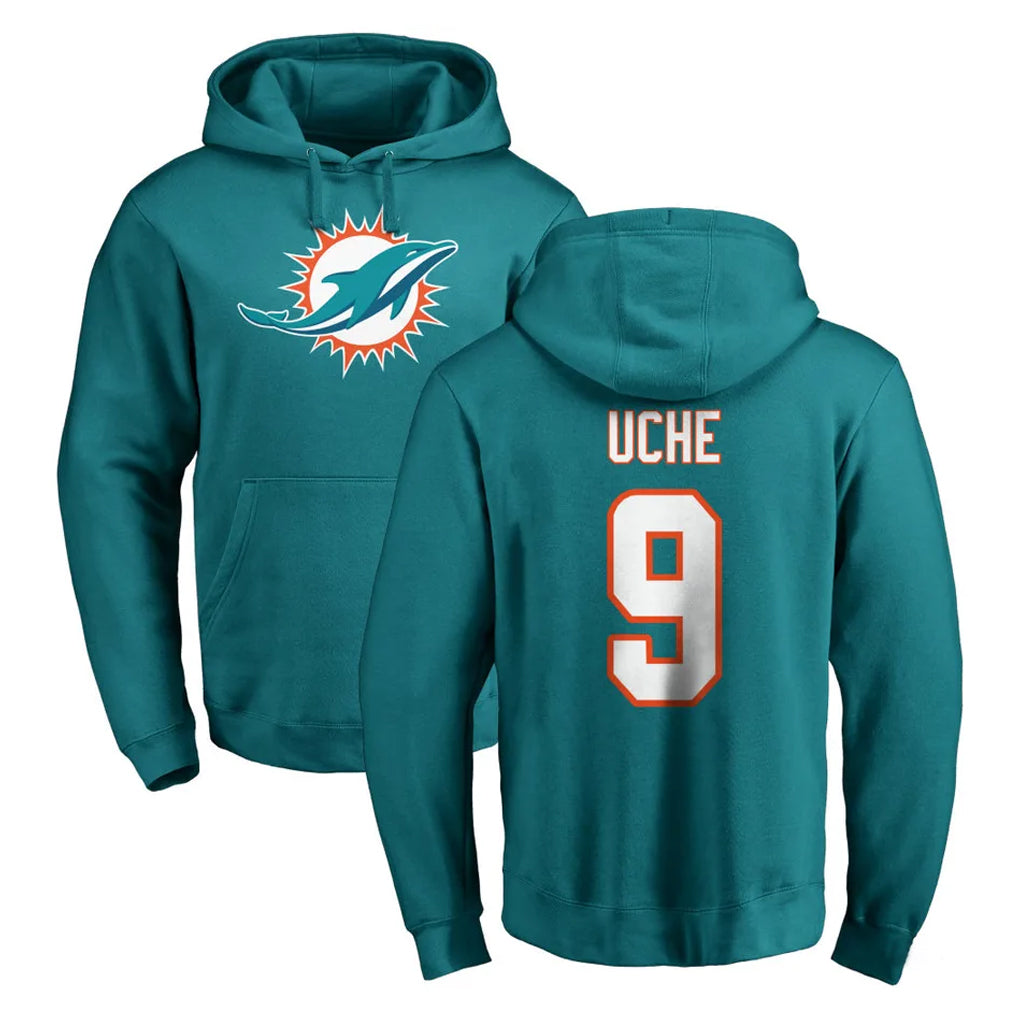 Kdoa M.Dolphins #9 Joshua Uche Player Aqua LOGO Pullover Hoodies Limited Stitched Jerseys