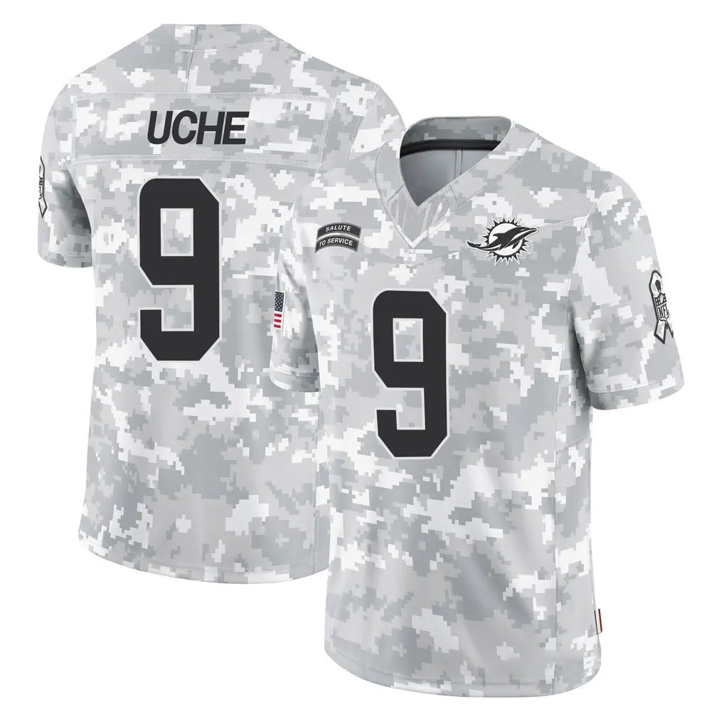 Kdoa M.Dolphins #9 Joshua Uche Player Arctic Camo Salute To Service Limited Game Stitched Jerseys