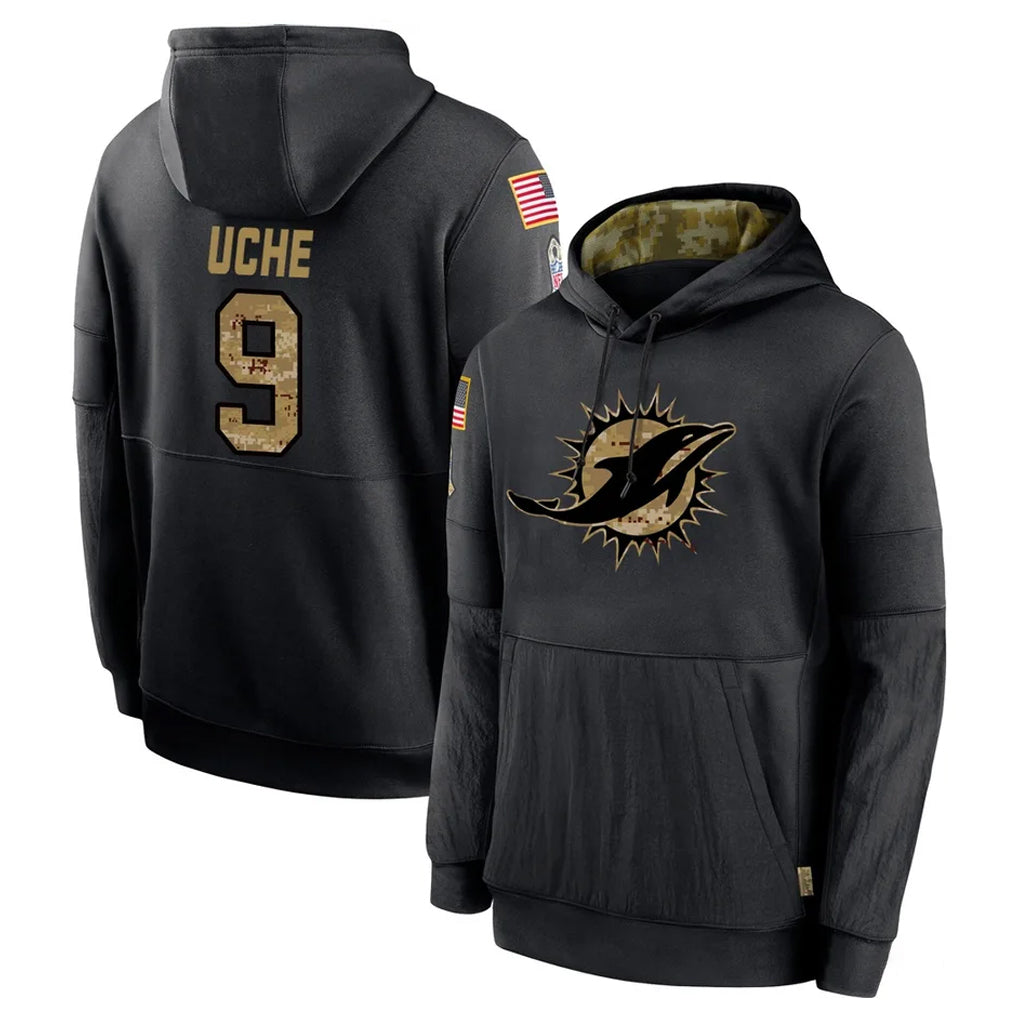 Kdoa M.Dolphins #9 Joshua Uche Player Black Salute to Service Hoodies Limited Game Stitched Jerseys