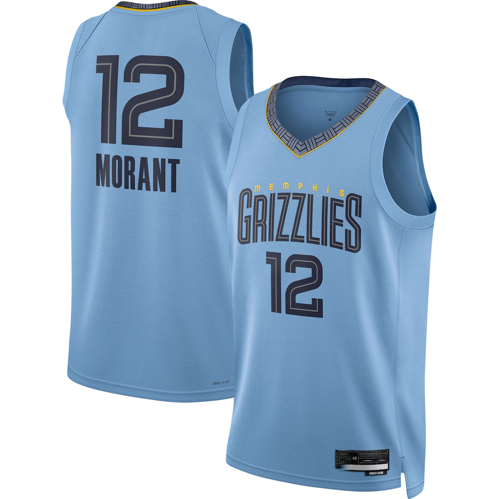 Kdoa M.Grizzlies #12 Ja Morant Jordan Brand Light Blue Swingman Stitched Jerseys- Statement Edition