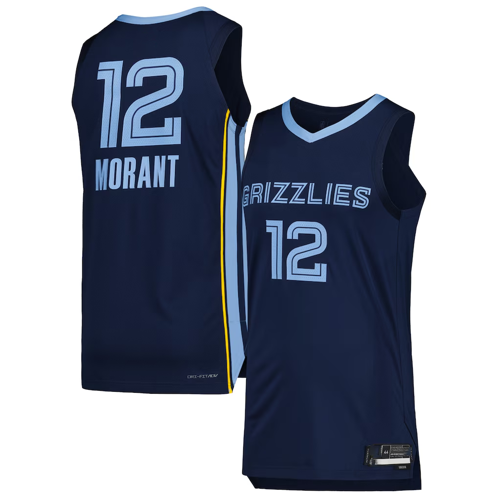 Kdoa M.Grizzlies #12 Ja Morant Navy Authentic Stitched Jerseys- Icon Edition