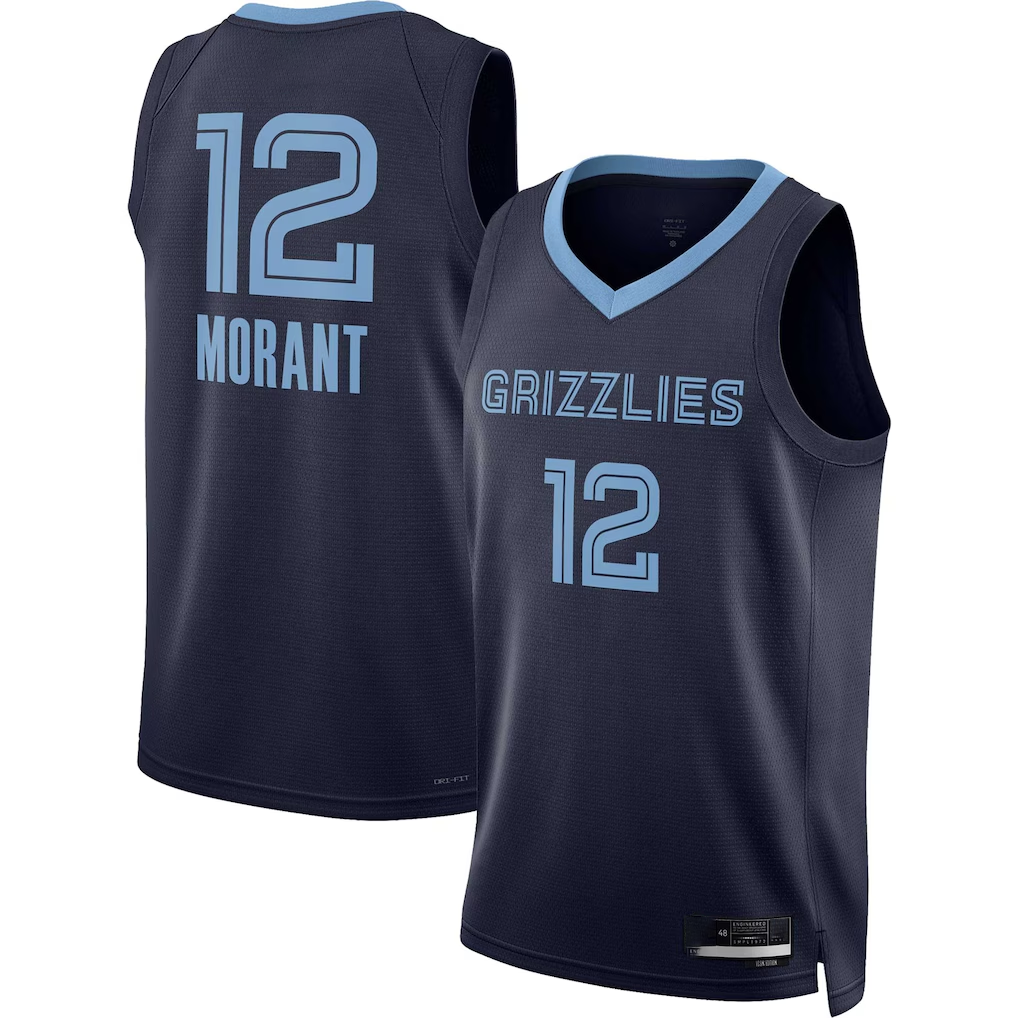 Kdoa M.Grizzlies #12 Ja Morant Navy Swingman Stitched Jerseys- Icon Edition