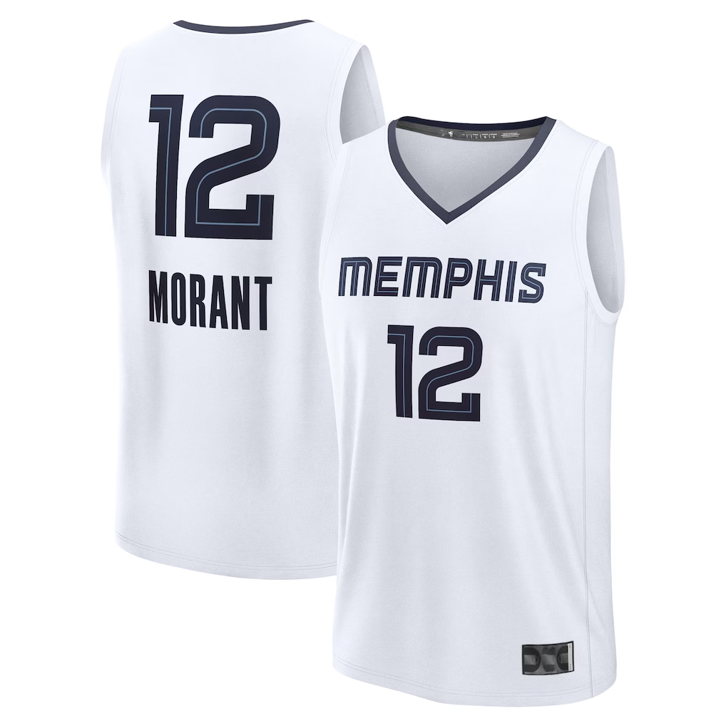 Kdoa M.Grizzlies #12 Ja Morant White Fast Break Replica Player Stitched Jerseys- Association Edition