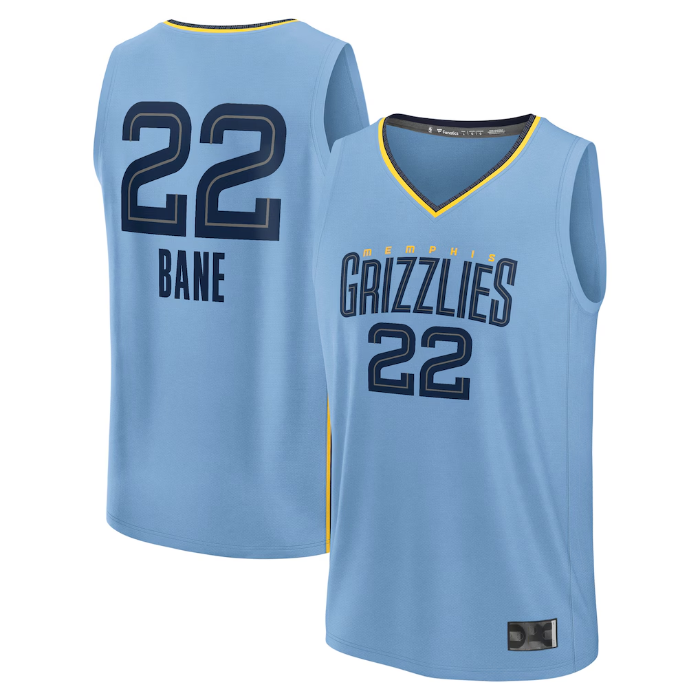 Kdoa M.Grizzlies #22 Desmond Bane Light Blue Fast Break Replica Player Stitched Jerseys- Statement Edition