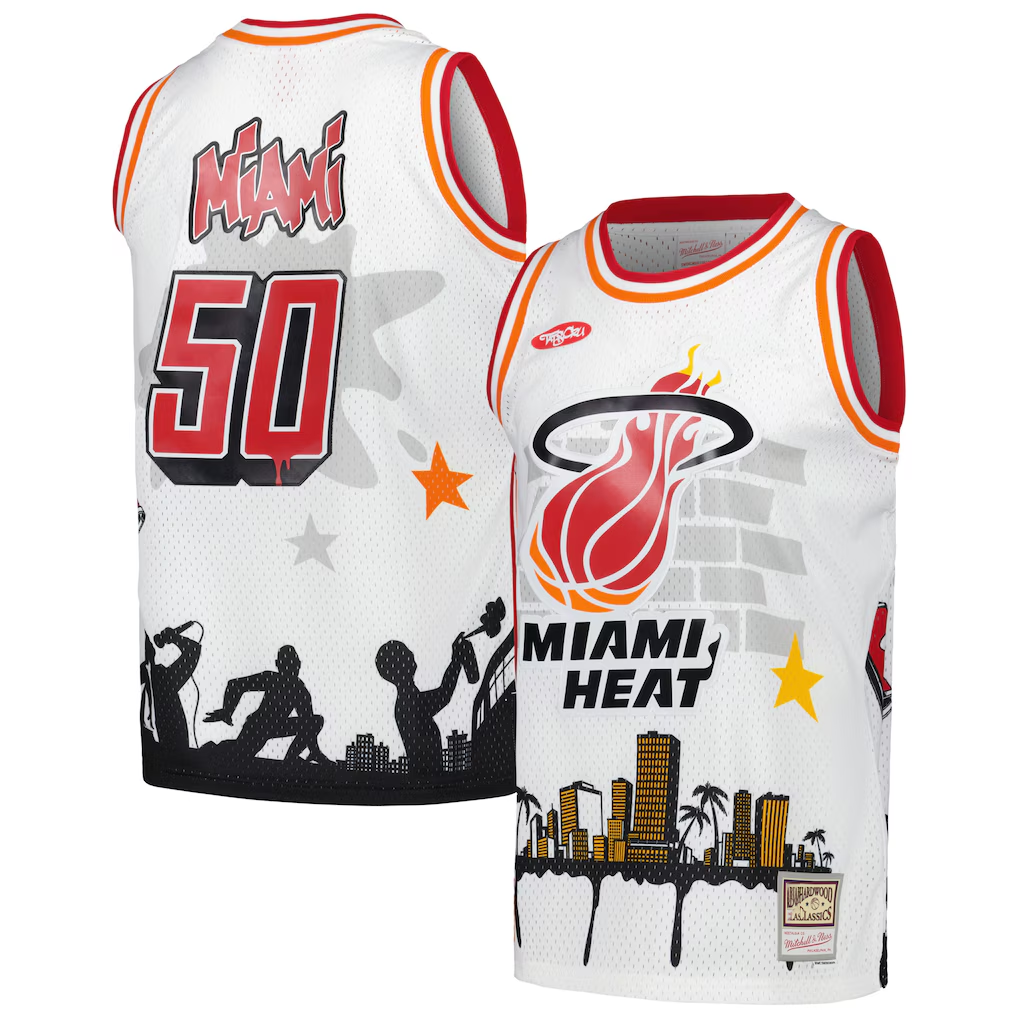 Kdoa M.Heat Mitchell & Ness x Tats Cru White Hardwood Classics Fashion Jerseys